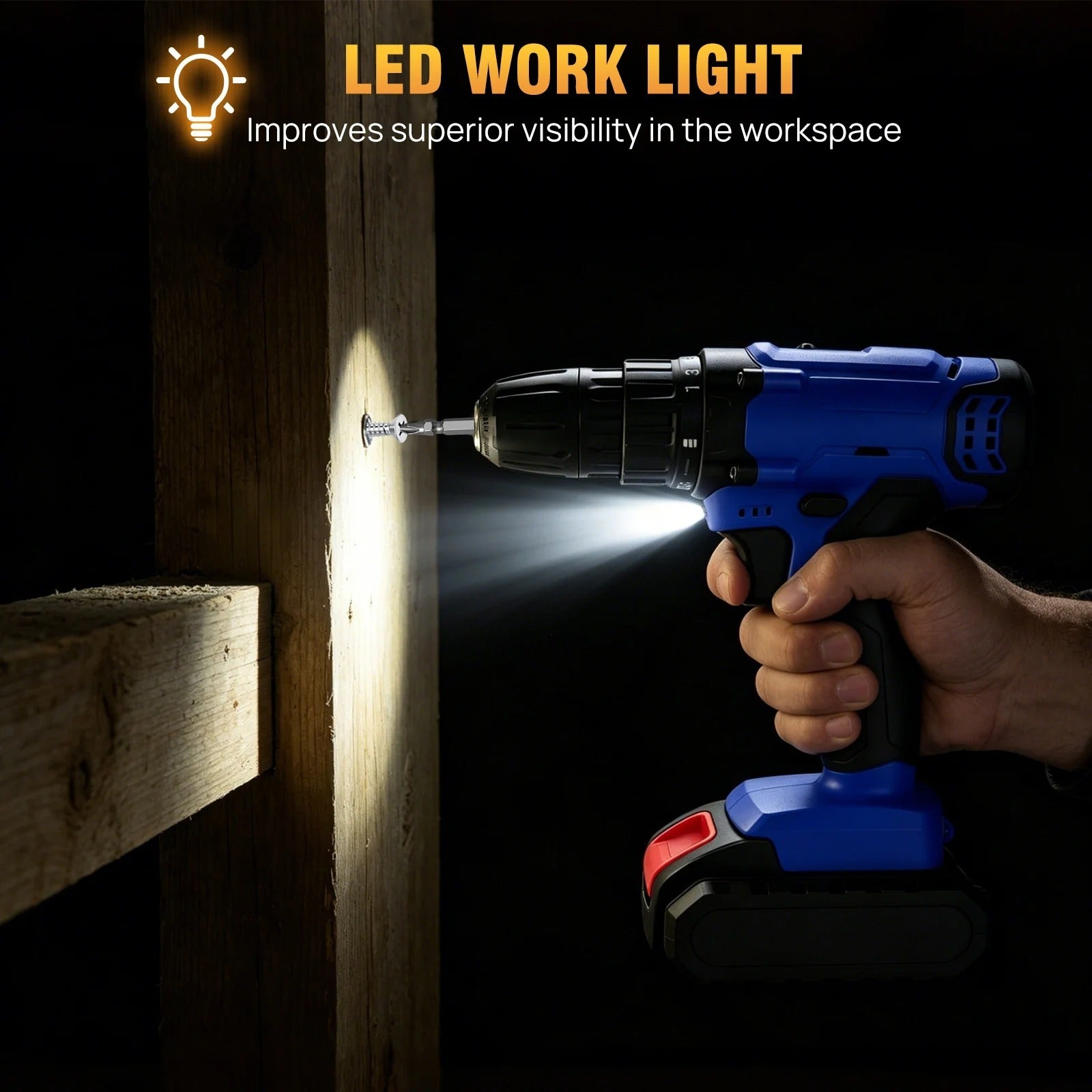 21V Cordless Drill,Electric Screwdriver Tools Kit with 25+1 Torque Setting,2 Variable Speed,29PCS Accessories,LED Work Light