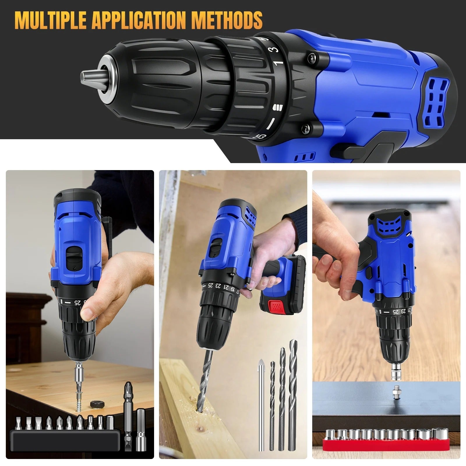 21V Cordless Drill,Electric Screwdriver Tools Kit with 25+1 Torque Setting,2 Variable Speed,29PCS Accessories,LED Work Light